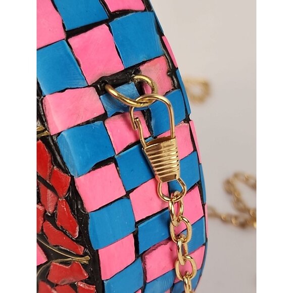 Ramla Mosaic Handmade Bag Pink Blue with Detachable Chain Strap Selling Sunset - Picture 15 of 16